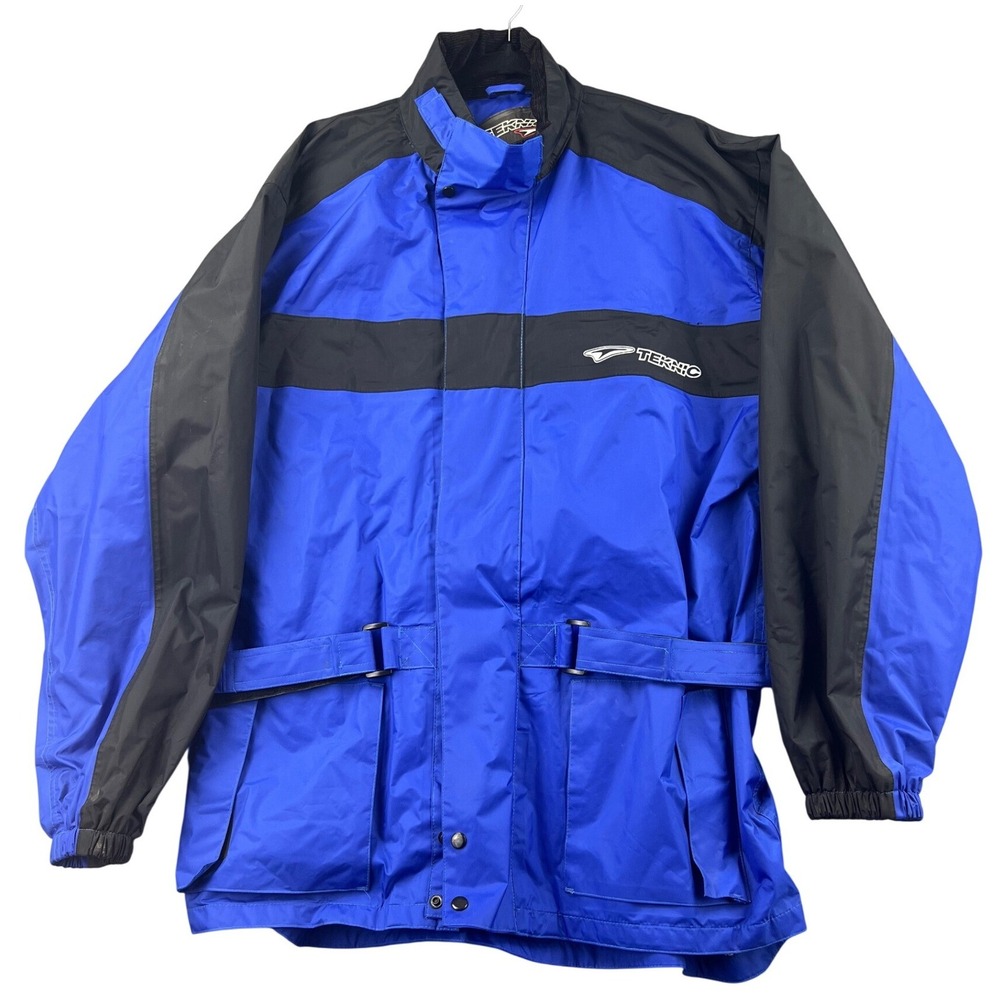 Teknic Mens Blue Black Motorcycle Riding Jacket Reflective Adjustable Waist 48
